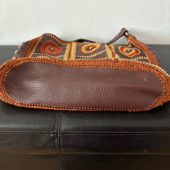 Isabella Fiore Boho Hobo Bucket Bag Crochet Brown Leather - Picture 3 of 4